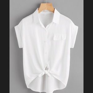 White button down with cuff sleeves and tie front